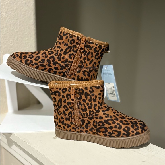 Cat and Jack Toddler Girls Arlo Zipper Shearling Boots Leopard Brown Faux Sz 10 - Picture 2 of 7